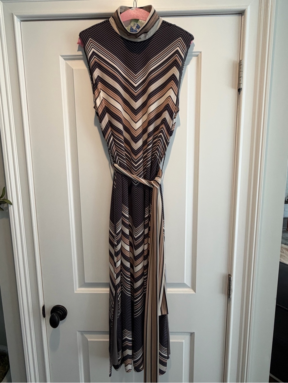 Ramy Brook Sleeveless Chevron Maxi Dress in Black & Cream